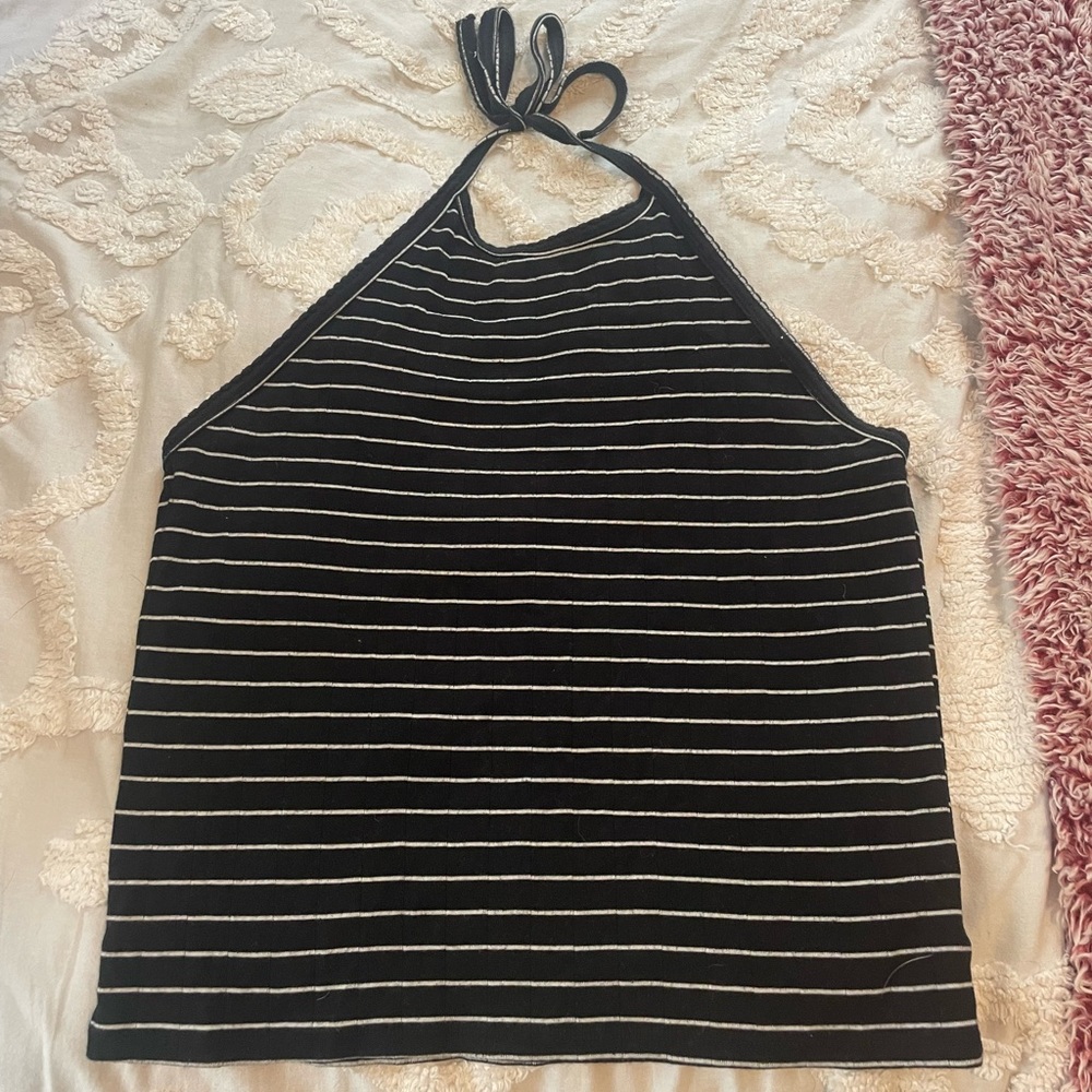 American Eagle Black and White Striped Halter Top